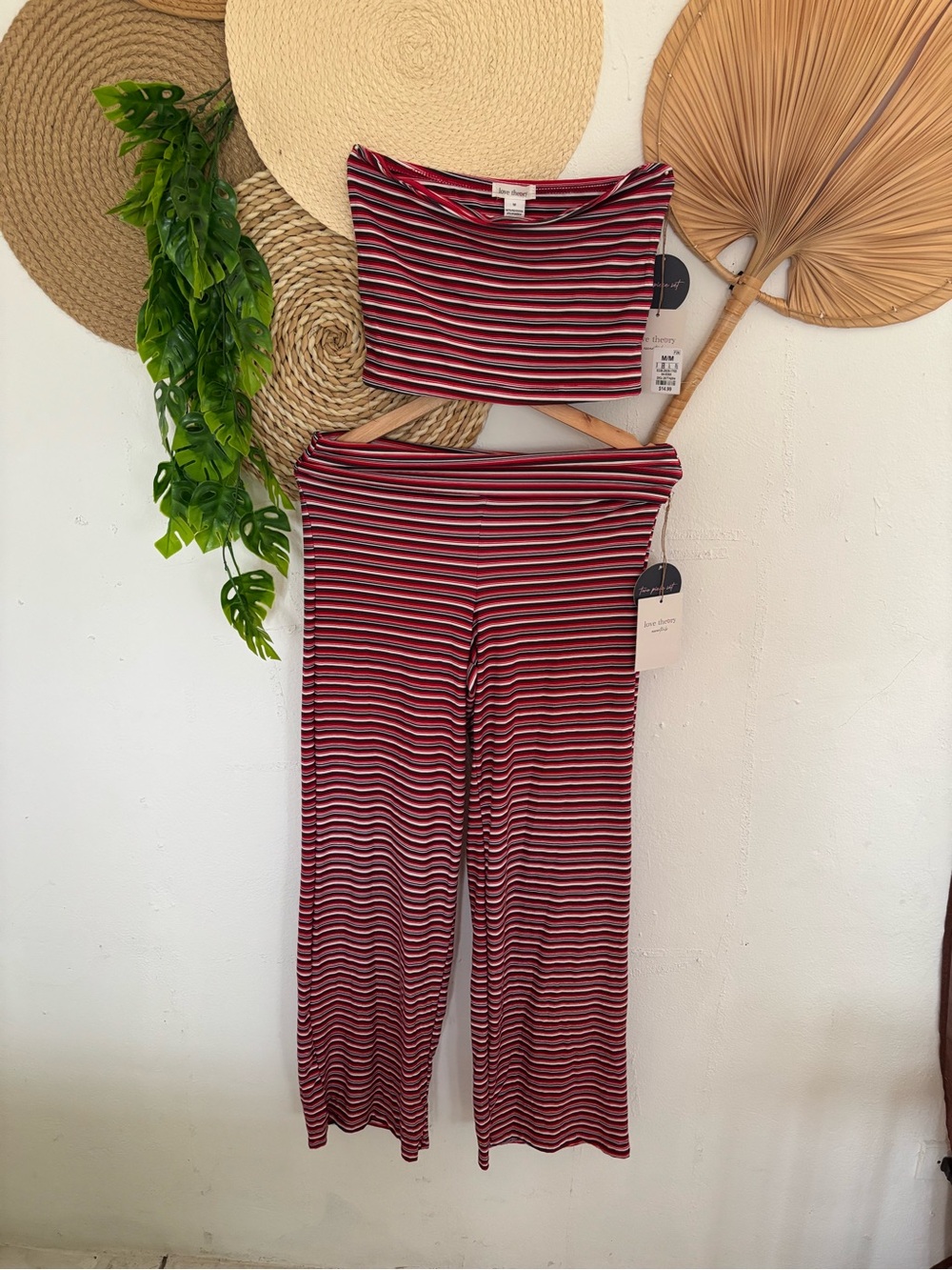 Love Tree Burgundy Striped Wide-Leg Pants